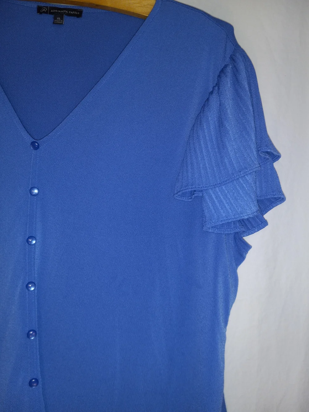 Adrianna Papell Cobalt Blue V-Neck Button Front Top with Flutter Sleeves